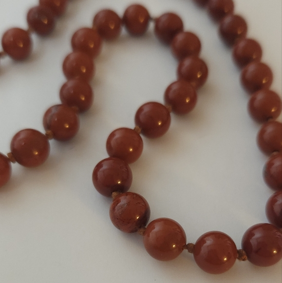 Red Jasper Stone Knotted Necklace Handmade 35" Long Unisex Necklace - Picture 3 of 16